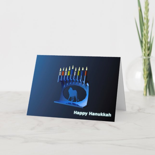 Tarjeta Festiva Shiny Blue Chanukkah Menorah (Anverso)