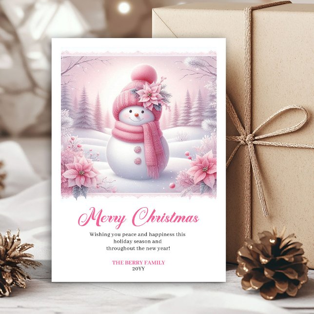 Tarjeta Festiva Shiny pink snowman kids card editable digital art (Shiny pink snowman kids card editable digital art)