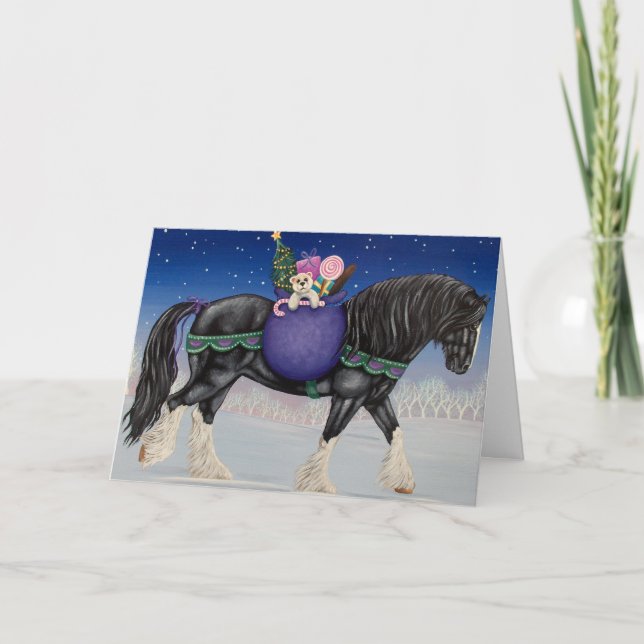 Tarjeta Festiva Shire Draft Horse Navidades (Anverso)