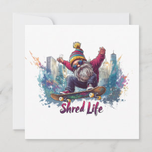Tarjeta Festiva Shred Life - Gnome del Skateboarding de Guay