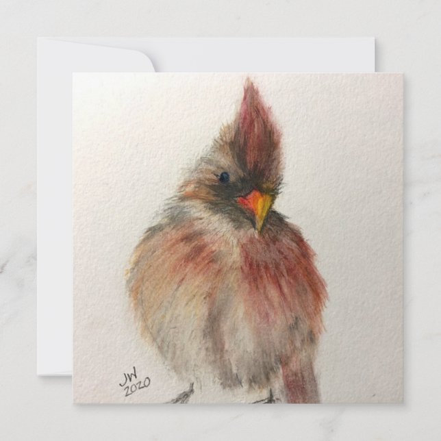 Tarjeta Festiva Shy Red Bird Note (Anverso)