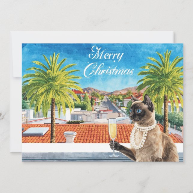 Tarjeta Festiva Siamese Cat Christmas Greeting from California (Anverso)