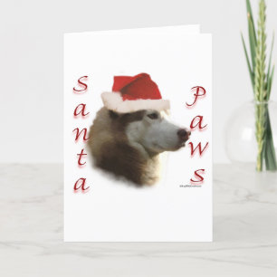 Tarjeta Festiva Siberian Husky Santa Paws