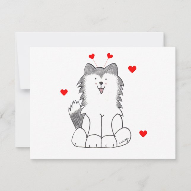 Tarjeta Festiva Siberian Husky Valentine Ears (Anverso)