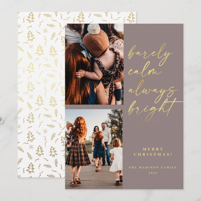 Tarjeta Festiva Siempre brillante guión dorado 2 Navidades de foto (Anverso / Reverso)