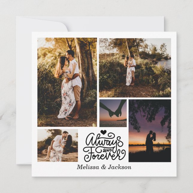 Tarjeta Festiva Siempre y por Siempre 5 Fotos Collage San Valentín (Anverso)