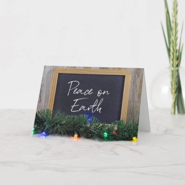 Tarjeta Festiva Signo de Peace On Earth en pizarra negra (Anverso)