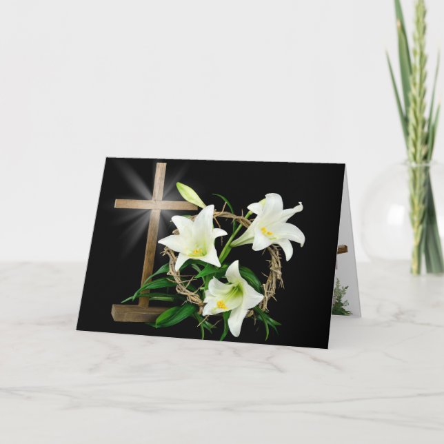 Tarjeta Festiva Silencio de Pascua, Corona y Cruz (Anverso)