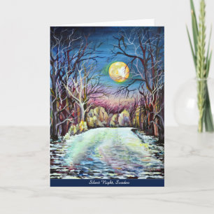 Tarjeta Festiva Silencio Noche Invierno Lleno Luna Bosque Nevado