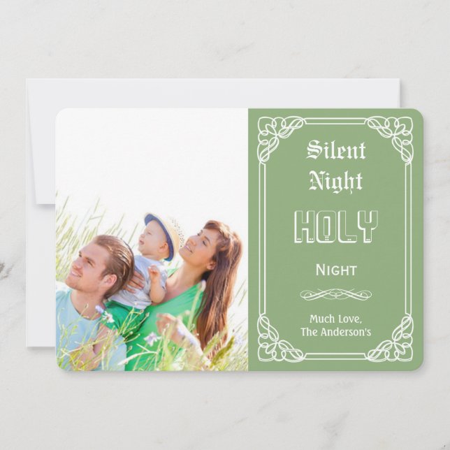 Tarjeta Festiva Silent Night Holy Chalkboard Typography photo card (Anverso)