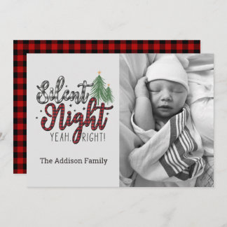Tarjeta Festiva Silent Night Yeah Right Plaid Christmas Card