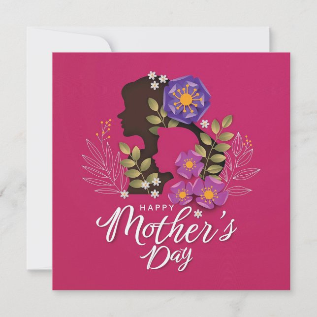 Tarjeta Festiva Silhouette de Día de la Madre de madre e hijo (Anverso)