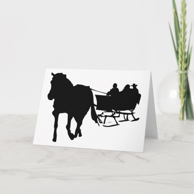 Tarjeta Festiva Silhouette de Sleigh Ride en invierno (Anverso)
