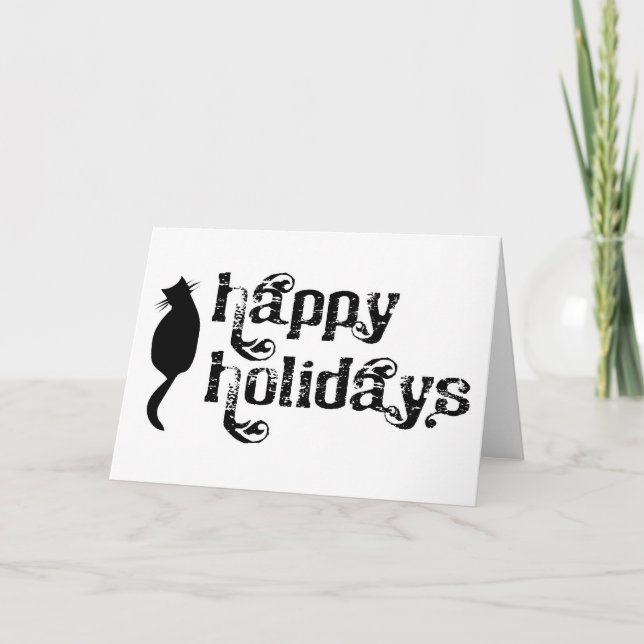 Tarjeta Festiva Silhouette del gato de Happy Holidays (Anverso)