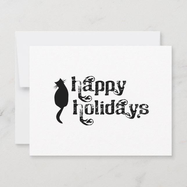 Tarjeta Festiva Silhouette del gato de Happy Holidays (Anverso)