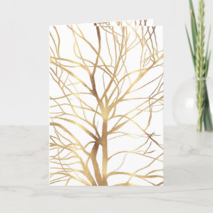 Tarjeta Festiva Silhouette moderna de árbol de oro Diseño blanco m