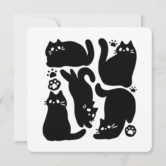 Tarjeta Festiva Silhouettes de gato negro - Diseño felino lindo (Anverso)