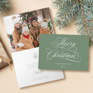 Tarjeta Festiva Silky Sage Merry Christmas Script Photo plegado