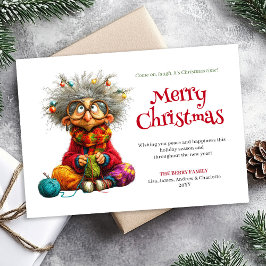 Tarjeta Festiva Silly Cartoon Woman Editable Holiday Greeting