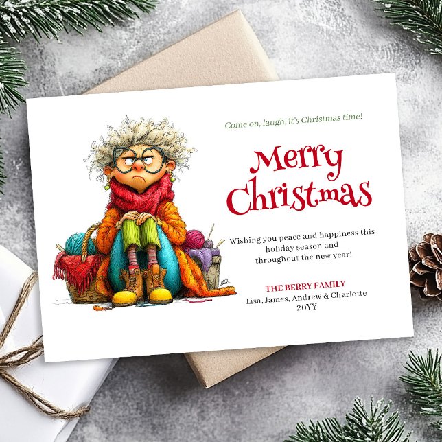 Tarjeta Festiva Silly Christmas Woman Custom Downloadable Card (Silly Christmas Woman Custom Downloadable Card)