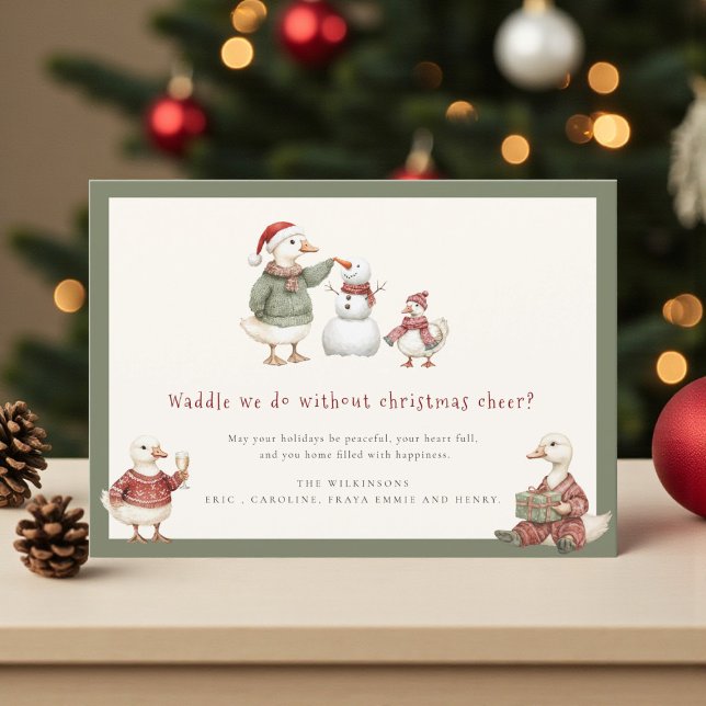 Tarjeta Festiva Silly Goose Christmas Snowman Watercolor  (Subido por el creador)