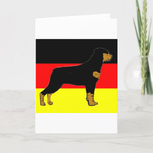 Tarjeta Festiva silo de rottweiler sobre bandera negra y caoba