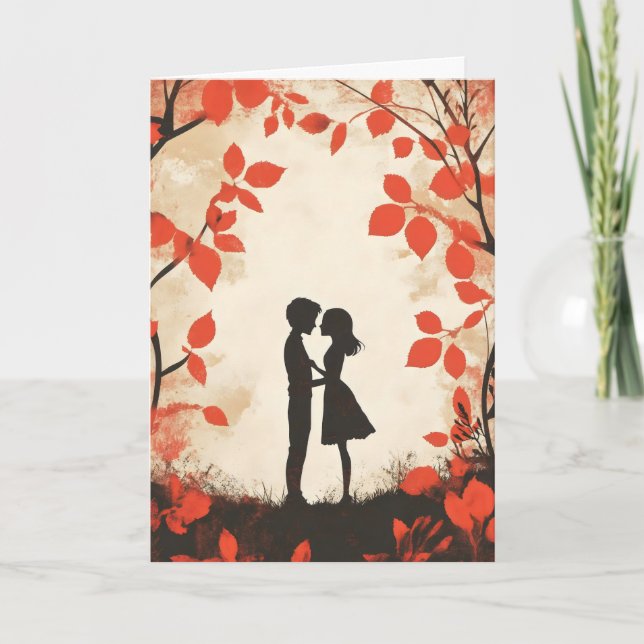 Tarjeta Festiva Silueta de amor de niño y niña (Anverso)