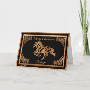 TARJETA FESTIVA SILUETA DE CABALLO DE MADERA