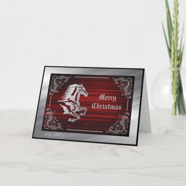 Tarjeta Festiva Silueta de caballo de plata (Anverso)