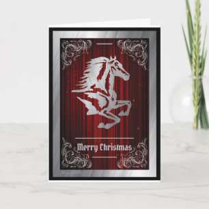 Tarjeta Festiva Silueta de caballo de plata elegante