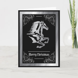 Tarjeta Festiva Silueta de caballo de plata elegante