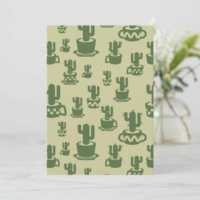 Tarjeta Festiva Silueta de cactus suculenta en tazas y macetas (Anverso de pie)