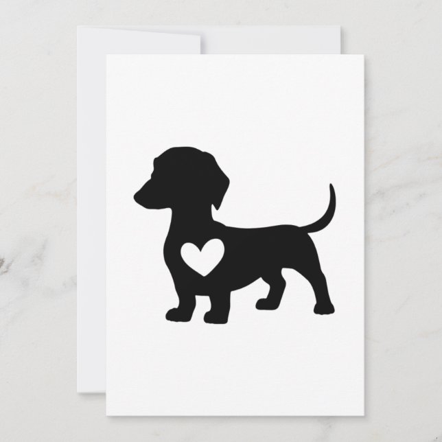 Tarjeta Festiva Silueta de Dachshund con corazón (Anverso)