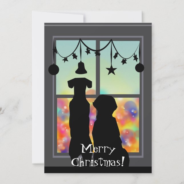 Tarjeta Festiva "Silueta de perros mirando las estrellas (Anverso)