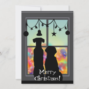 Tarjeta Festiva "Silueta de perros mirando las estrellas