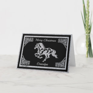 TARJETA FESTIVA SILUETA DE PLATA CON CLASE DEL CABALLO
