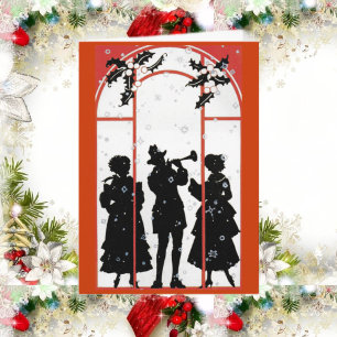 Tarjeta Festiva Silueta de villancistas victorianos vintage