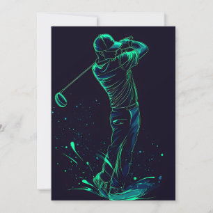 Tarjeta Festiva Silueta verde brillante de Golfer minimalista