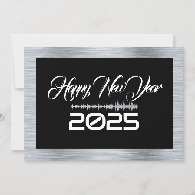 Tarjeta Festiva Silver & black wish card New Year with sound wave (Anverso)