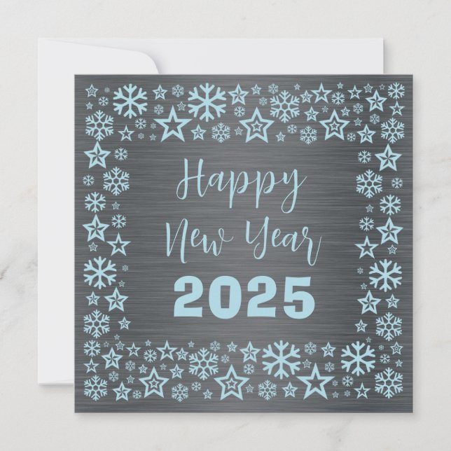 Tarjeta Festiva Silver blue Square wish card with golden stars (Anverso)