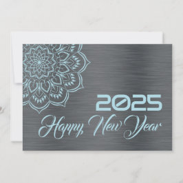 Tarjeta Festiva Silver blue wish card New Year with mandala