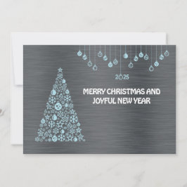 Tarjeta Festiva Silver blue wish card New Year with tree & balls