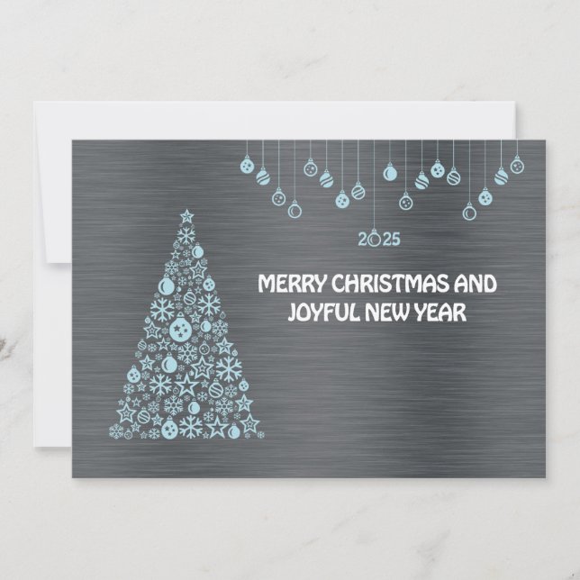 Tarjeta Festiva Silver blue wish card New Year with tree & balls (Anverso)