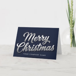Tarjeta Festiva Silver Foil Vintage Script Merry Christmas