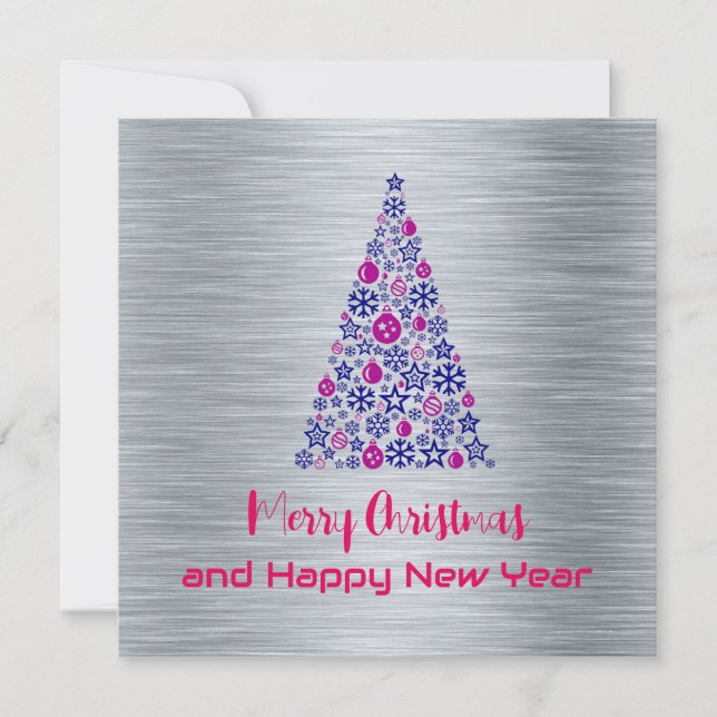 Tarjeta Festiva Silver greeting card Merry Christmas New Year (Anverso)