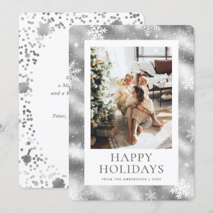 Tarjeta Festiva Silver Happy Holidays Snowflake Snow Fotos