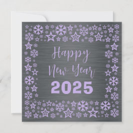 Tarjeta Festiva Silver mauve Square wish card with golden stars