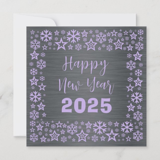 Tarjeta Festiva Silver mauve Square wish card with golden stars (Anverso)