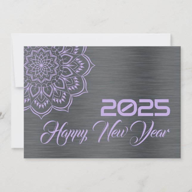 Tarjeta Festiva Silver mauve wish card New Year with mandala (Anverso)