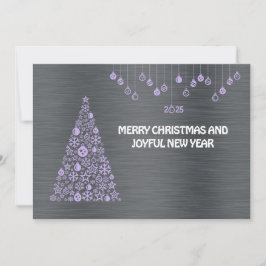 Tarjeta Festiva Silver mauve wish card New Year with tree & balls